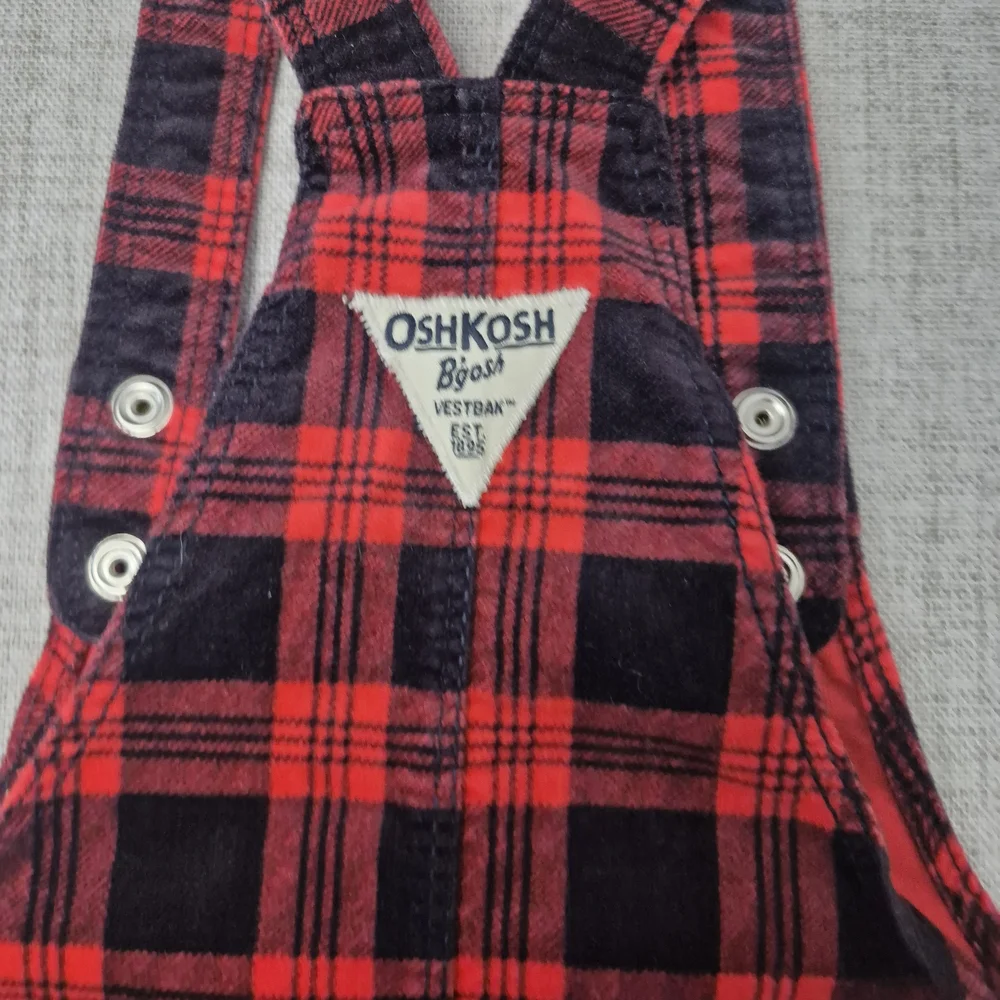 OshKosh B'gosh Red Plaid Corduroy Overall Dress Jumper 24M